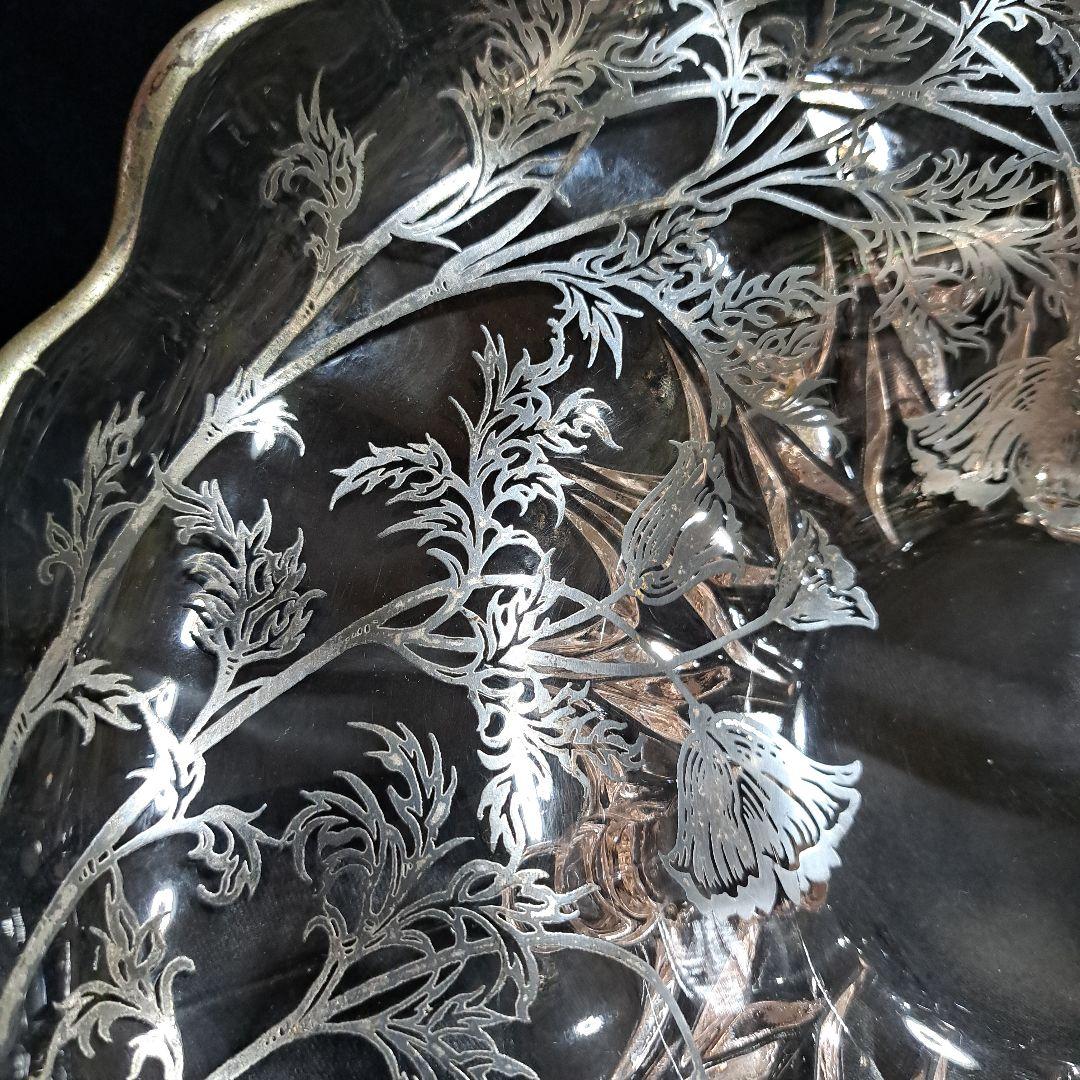 1930年代　アメリカ　シルバーオーバーレイ　ガラスのコンポート