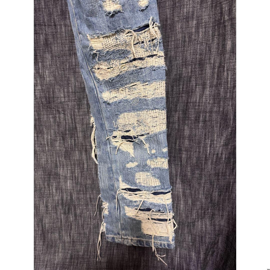 ブランド不明 ハードダメージ加工デニム　ジーンズ インディゴ　デストロイ　YKK