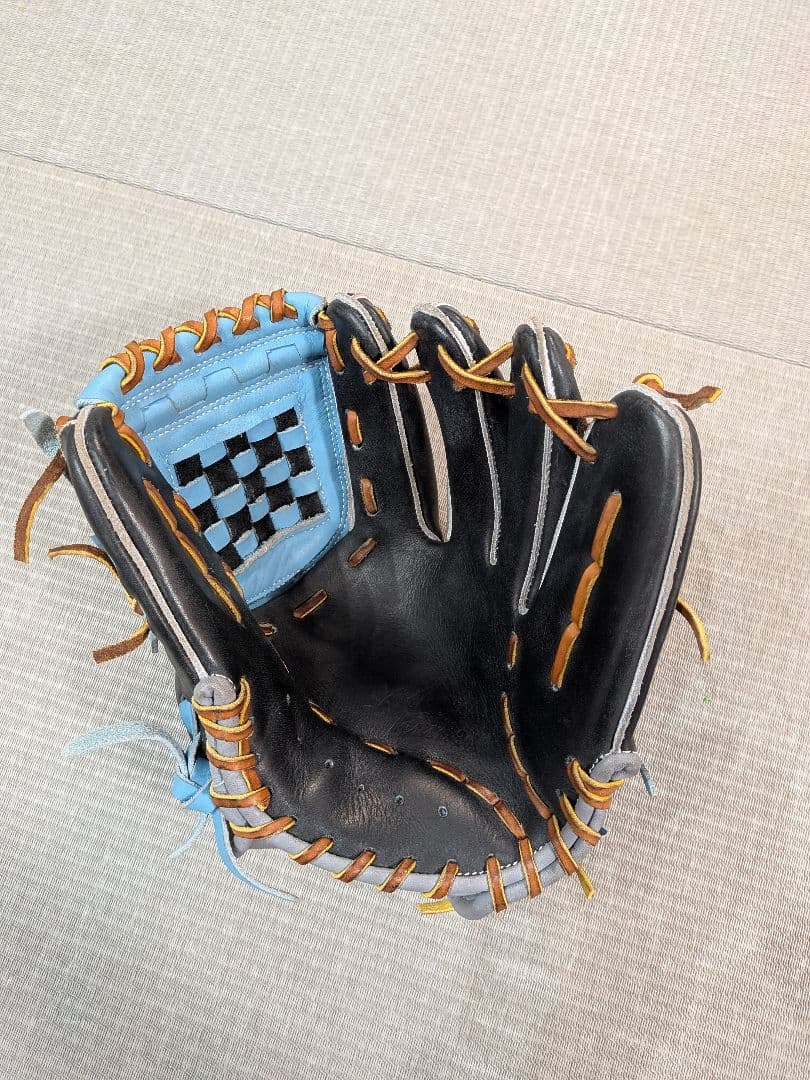 軟式野球用 黒青 レザーグローブ