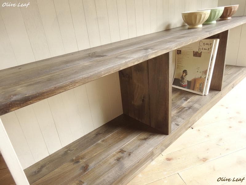 サイズオーダー可！超ワイドラックＷ130飾り棚シャビーエスプレッソ無垢材受注製作