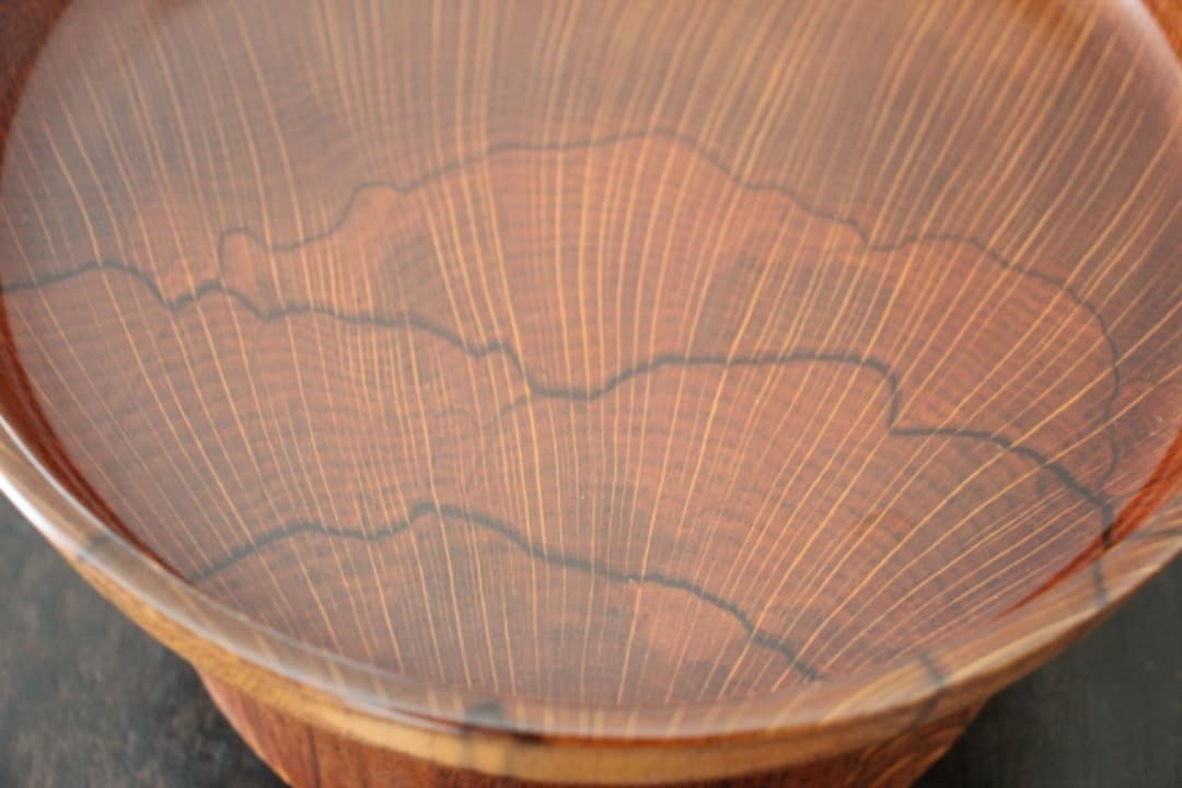 木地師　工房千樹　佐竹康宏作　ロクロ挽き　木製　台付２３cm皿