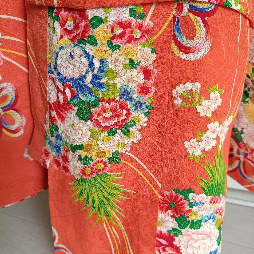 アンティークオレンジに花薬玉の着物と作り帯☆2歳から3歳