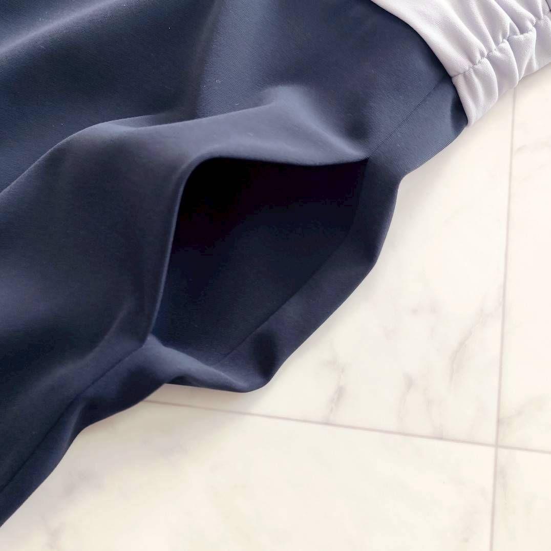 大きいサイズ13 kay me 洗える 切替 シェル ワンピース 紺 ラベンダー