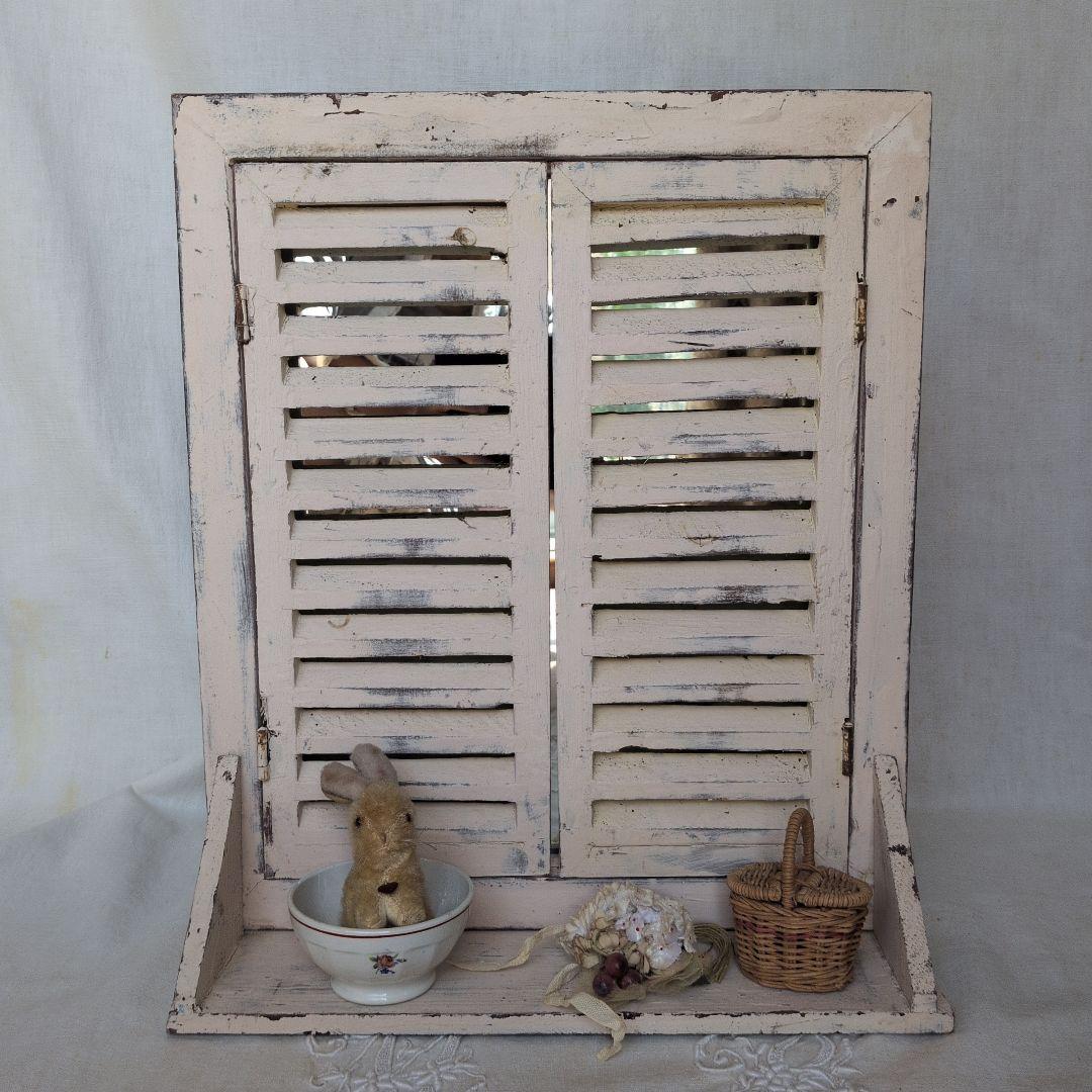 ルーバーミラー アンティーク調 ウォールミラー シャビー