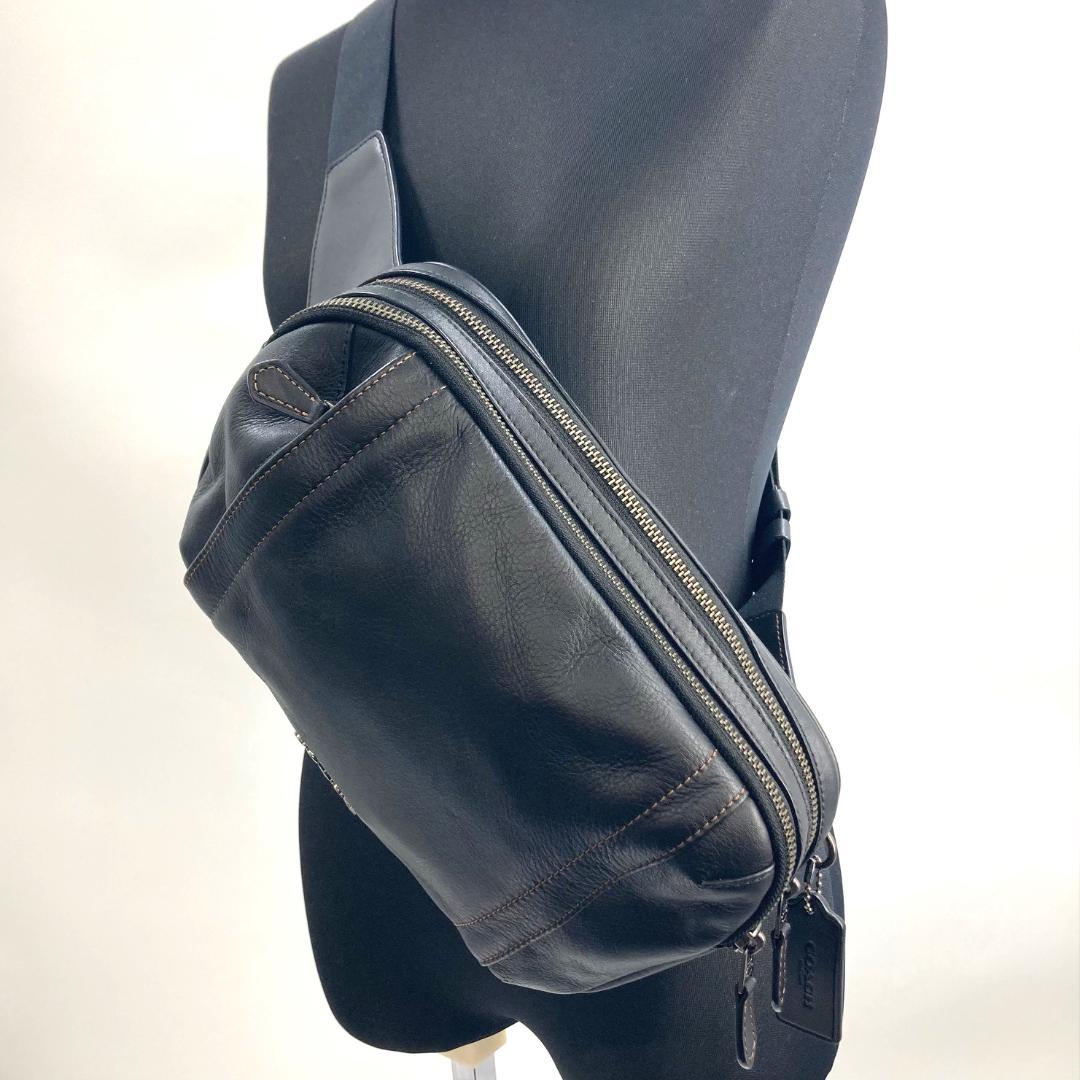 COACH　コーチ　ボディバッグ　ウエストバッグ　レザー　ブラック