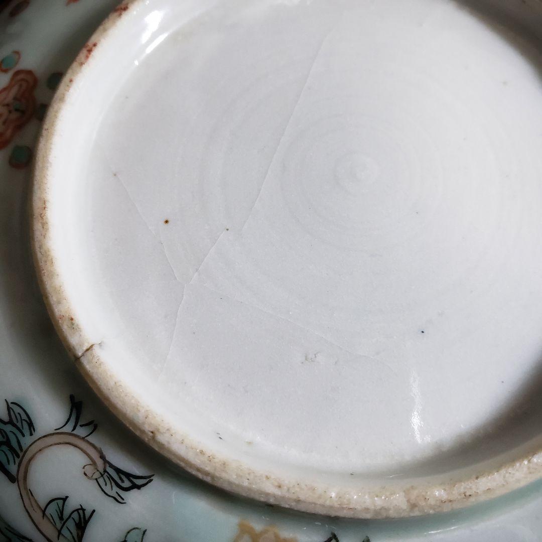 古伊万里　色絵付　中皿　赤絵　薄緑　草文様　希少図　トリアシ　ロ号　明治