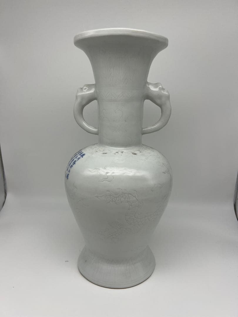 中国元明朝染付白釉龍文梅瓶染付骨董 美術品コレクション唐物江戸青磁アンティーク