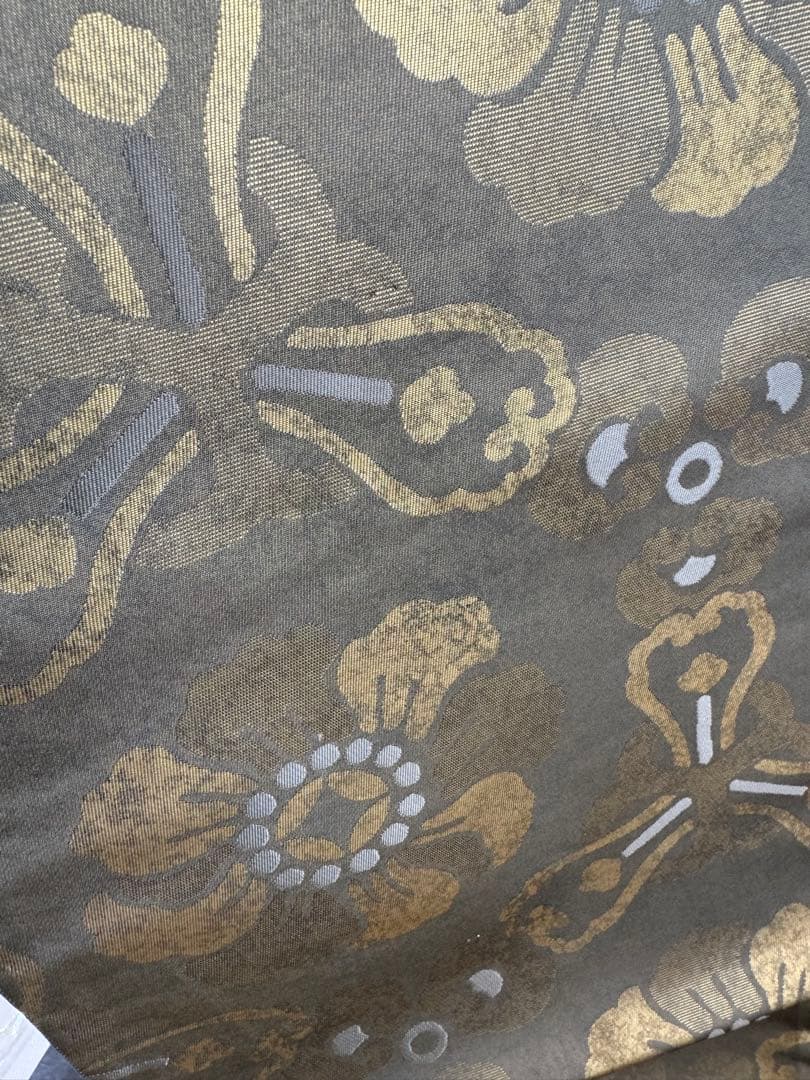 【極美品】伝統工芸士「内田弘基氏作」経糸4600本織「牡丹文様」オリーブ色