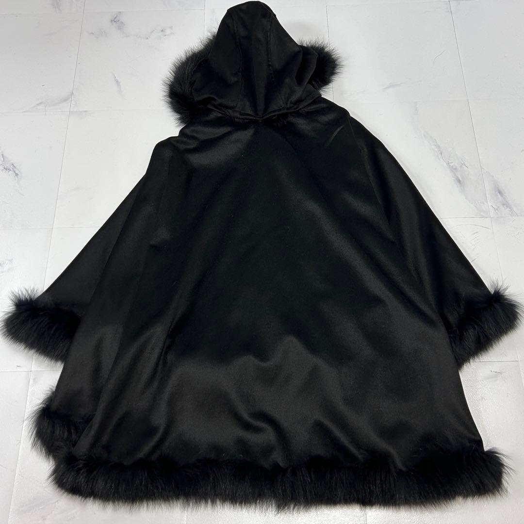 高級 Renato カシミヤ100 フォックスファー ポンチョ ブラック