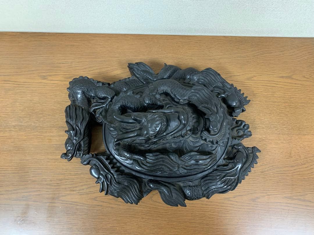 藍浦白雲石特製　硯石　龍　置物　すずり