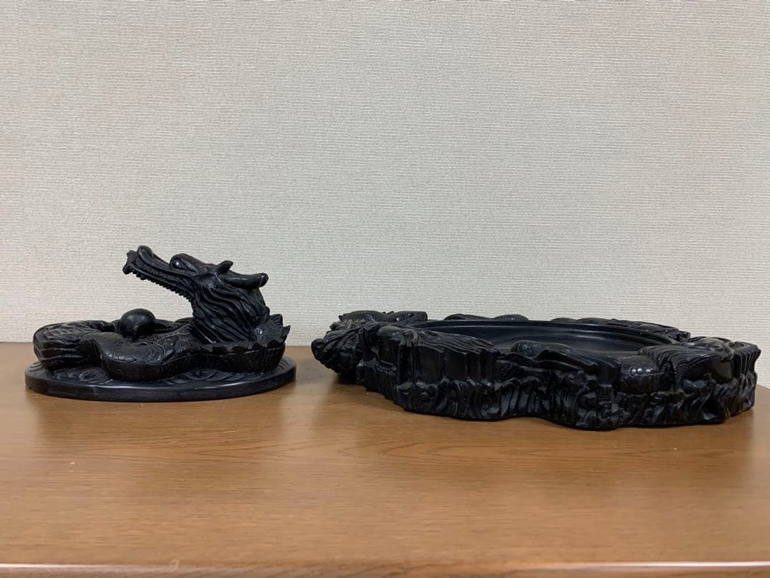 藍浦白雲石特製　硯石　龍　置物　すずり