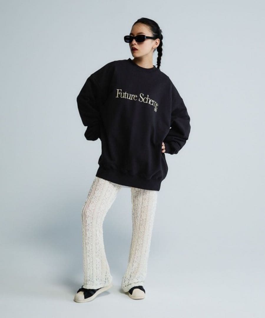 JEANASIS 【Les Fleurs】シシュウロゴスウェットLS ブラック