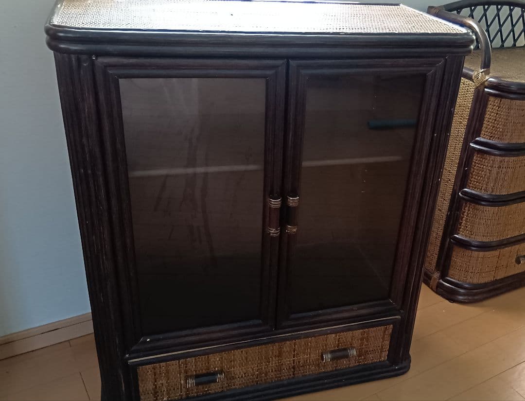 籐家具 ラタン 昭和レトロ エスニック アジアン　 キャビネット　ダークブラウン