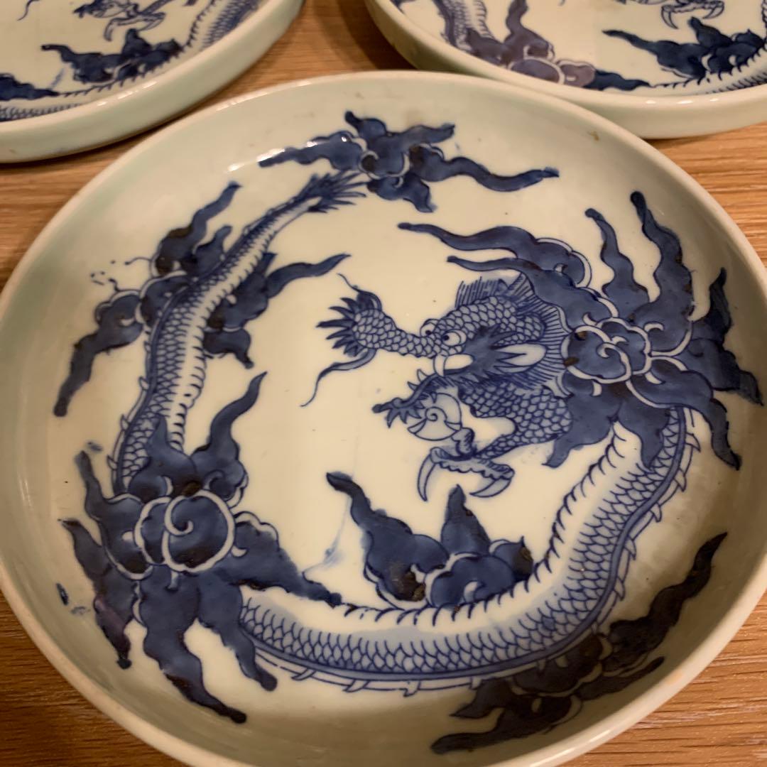 染付　竜紋 アンティーク　皿　5客