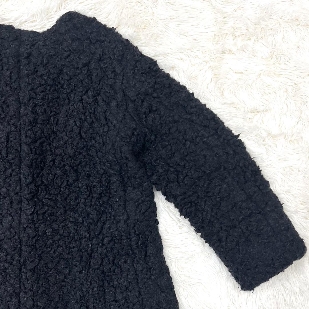 【希少】45R ノーカラー プードル ボアコート ブラック2