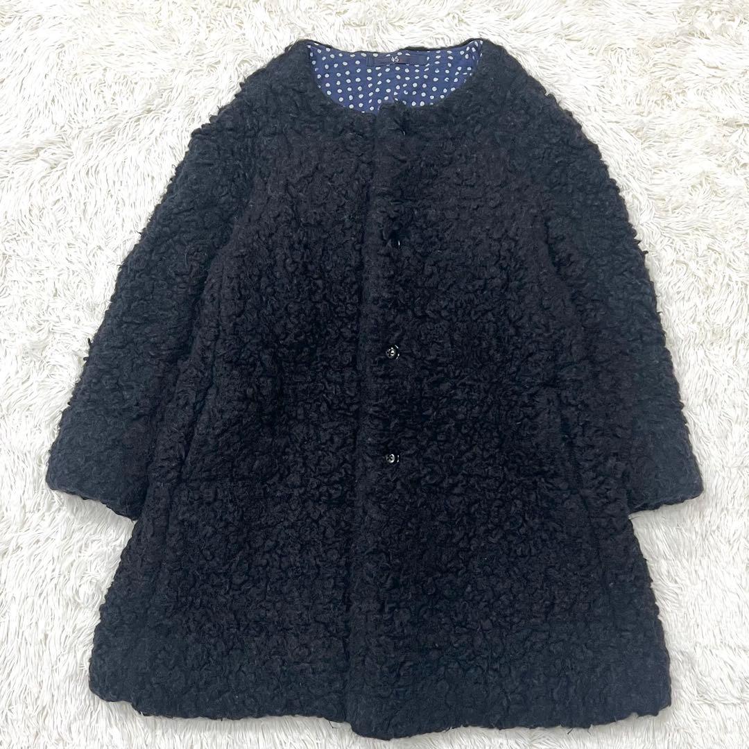 【希少】45R ノーカラー プードル ボアコート ブラック2