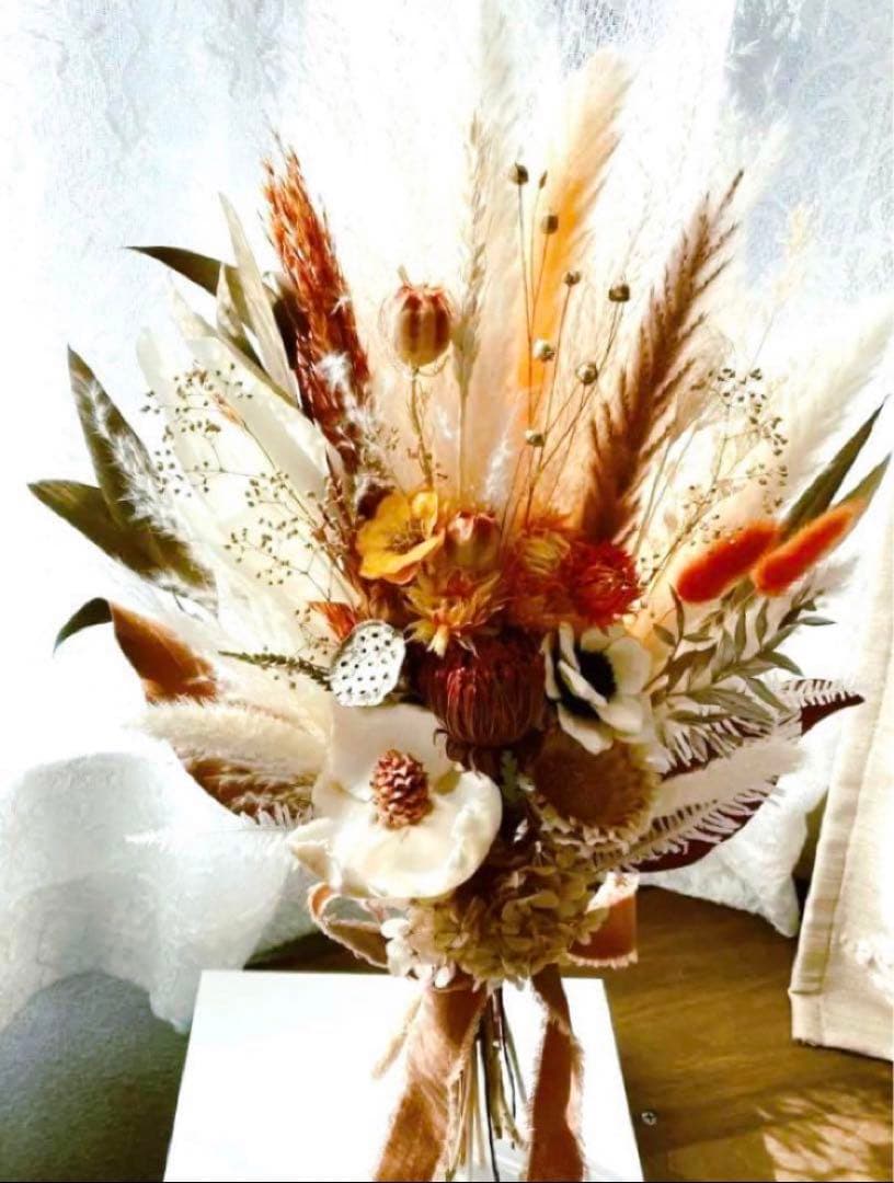 テラコッタ ウェディングブーケ ブートニアセット ドライフラワー ブーケ 前撮り