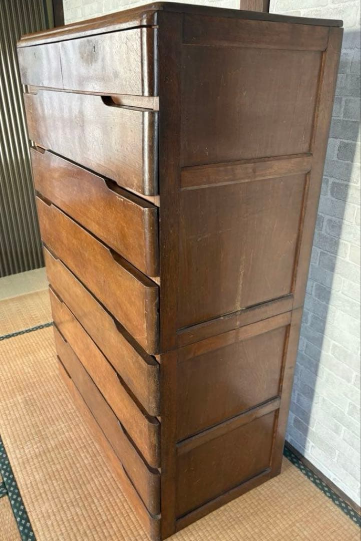 【送料込】昭和レトロ 天然木 7段タンス ハイチェスト 古道具 和モダン 箪笥