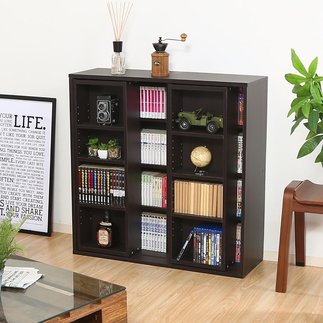 ダブルスライド収納棚 W90 ダークブラウン