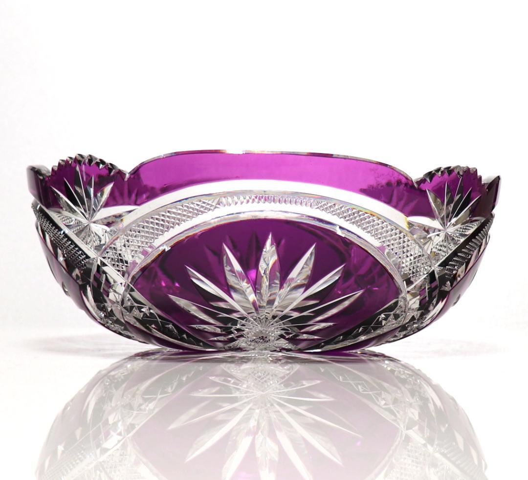 オールド・バカラ 1890年 美術館級 大型 紫色被せ切子 丸鉢 春海商店