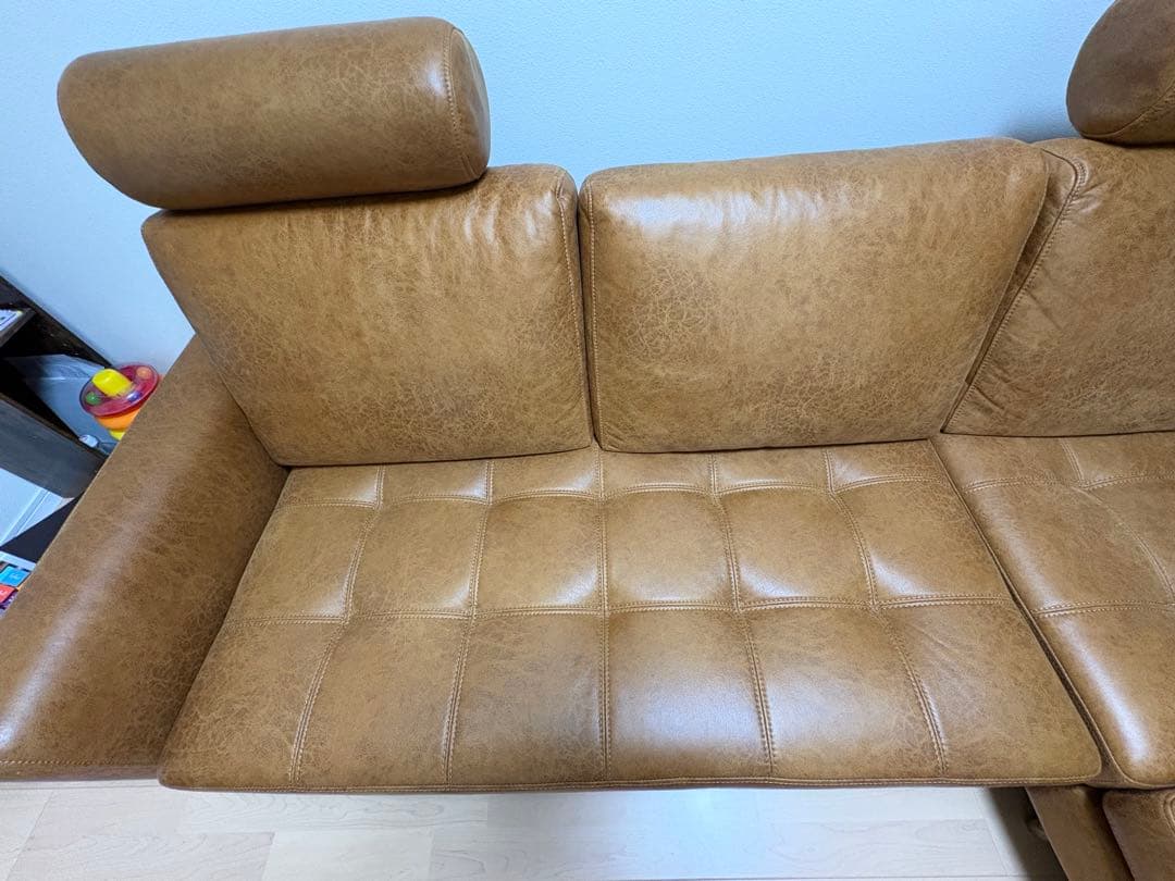 美品 【関家具】マウルスⅡ 3人掛けカウチソファ キャメル リラックスフォーム