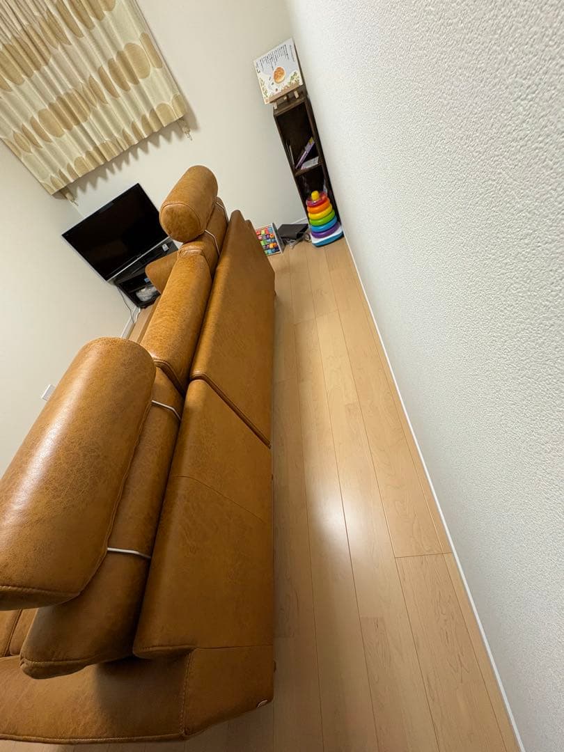 美品 【関家具】マウルスⅡ 3人掛けカウチソファ キャメル リラックスフォーム