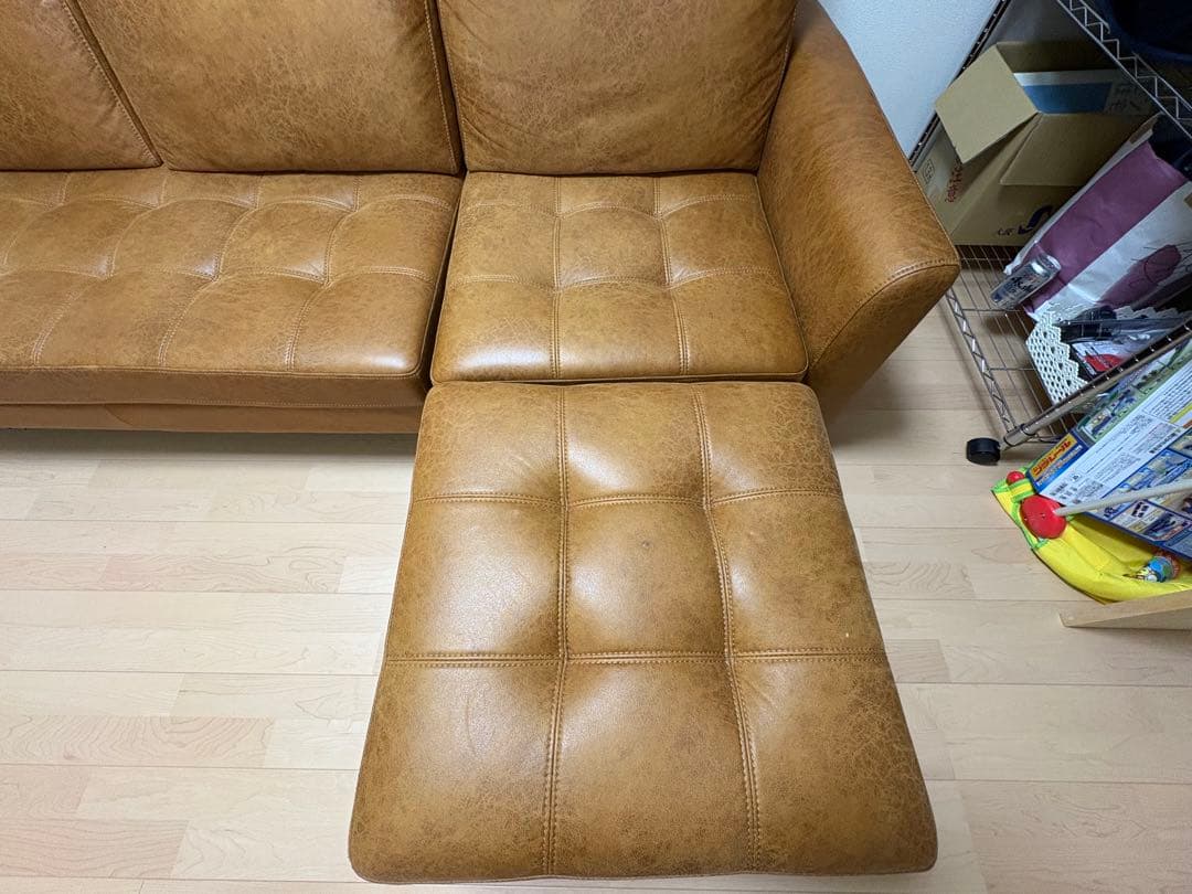 美品 【関家具】マウルスⅡ 3人掛けカウチソファ キャメル リラックスフォーム