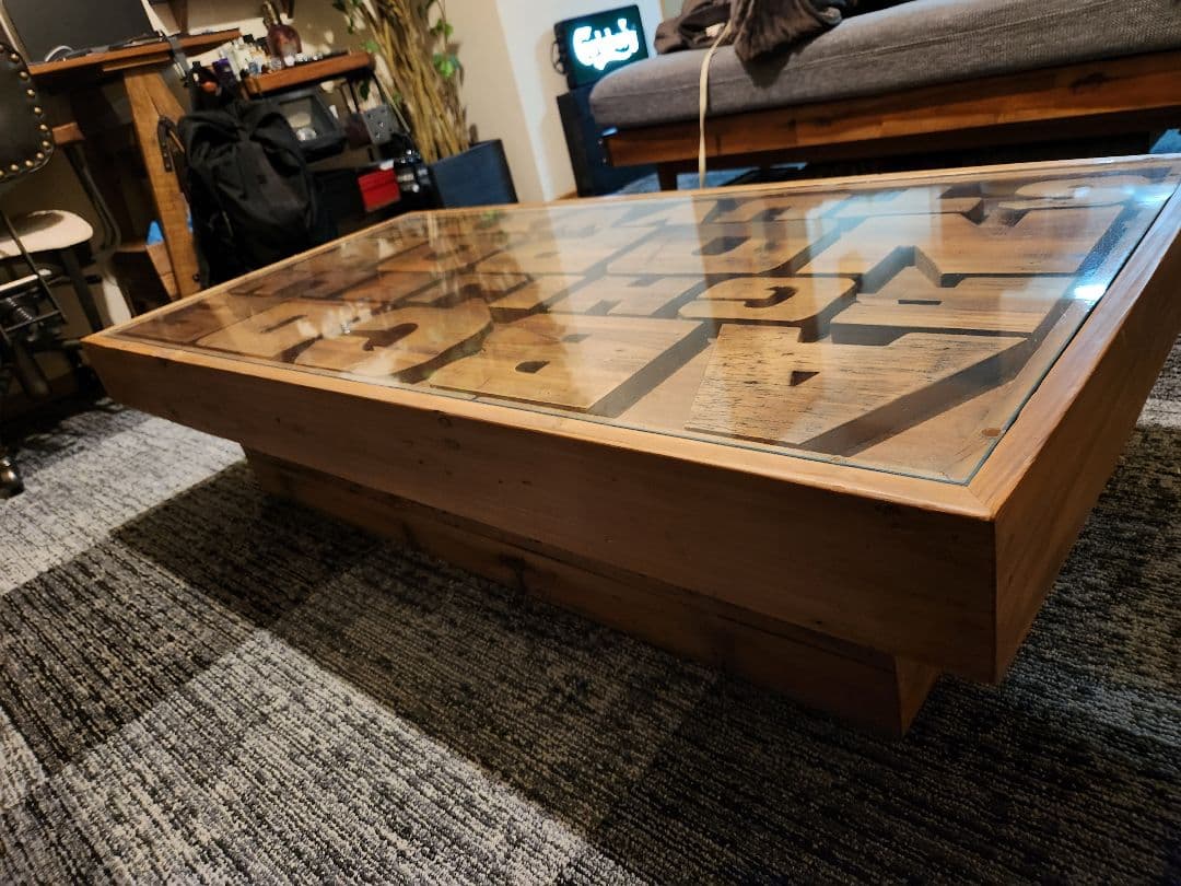 クラッシュゲート　センターテーブル　ローテーブル　ウッド　ガラス