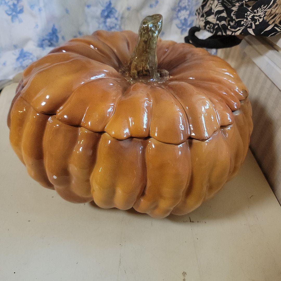 特大　カボチャ型容器 　蓋付き　オマケ付き　イタリア製　ヴィンテージ陶器製　置物