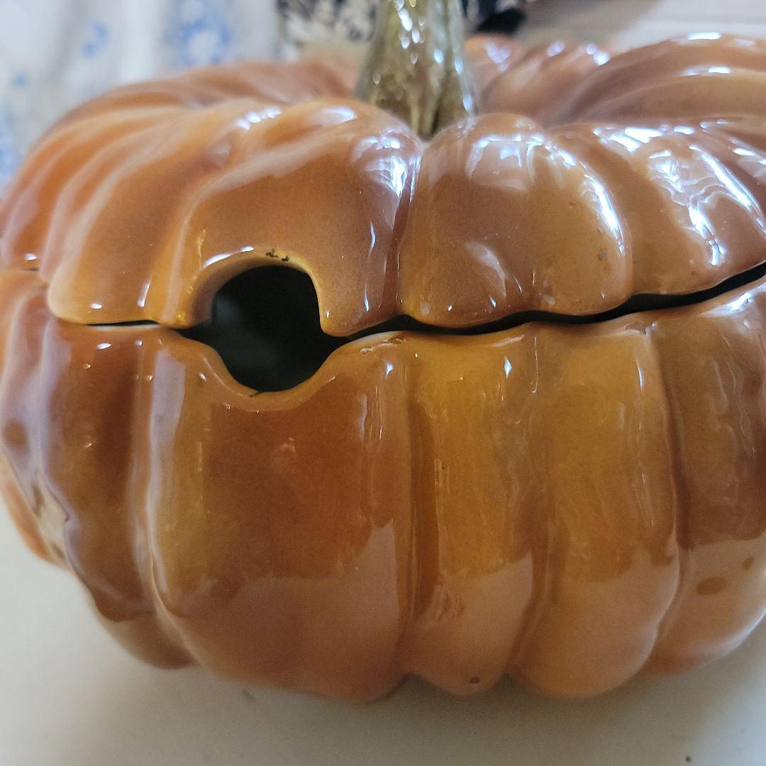 特大　カボチャ型容器 　蓋付き　オマケ付き　イタリア製　ヴィンテージ陶器製　置物