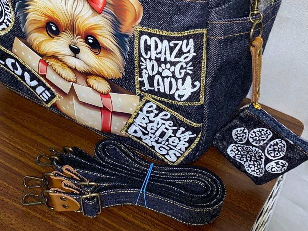 ハンドメイド☆岡山デニム☆☆ヨークシャテリア☆4wayボストンバッグ