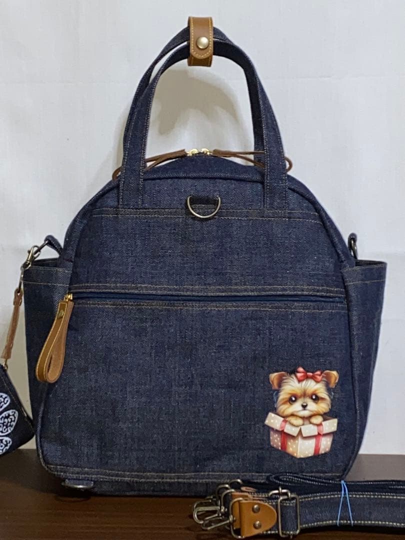 ハンドメイド☆岡山デニム☆☆ヨークシャテリア☆4wayボストンバッグ