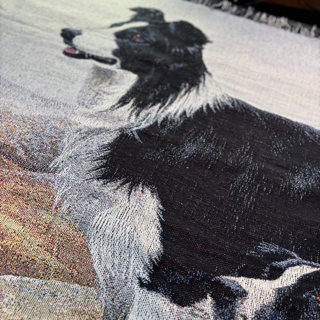 USA製　ヴィンテージ　ボーダーコリー　超大判ラグ　タペストリー　コットン.