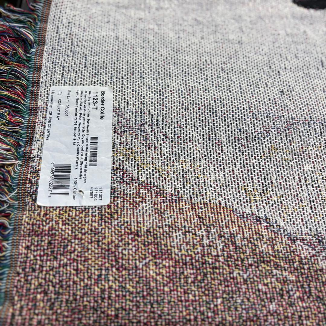 USA製　ヴィンテージ　ボーダーコリー　超大判ラグ　タペストリー　コットン.