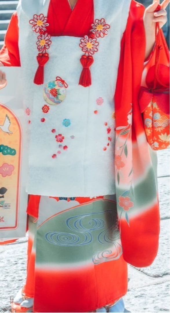 七五三 3歳　白地正絹被布 草履きんちゃくセット 足袋付き 日本製