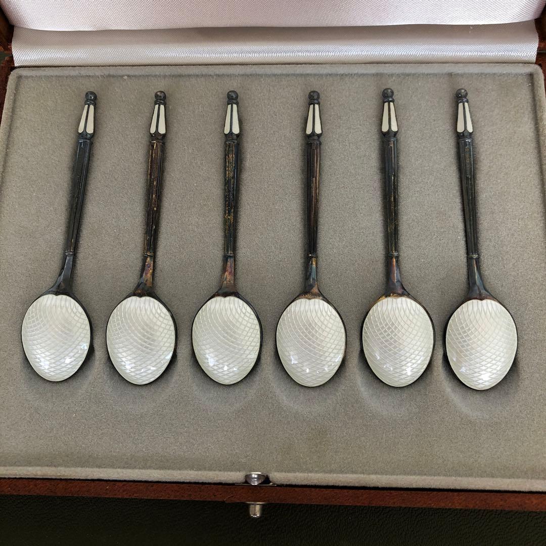アントン ミケルセン　純銀製　デミタススプーン6客　七宝　ジョージジェンセン　銀