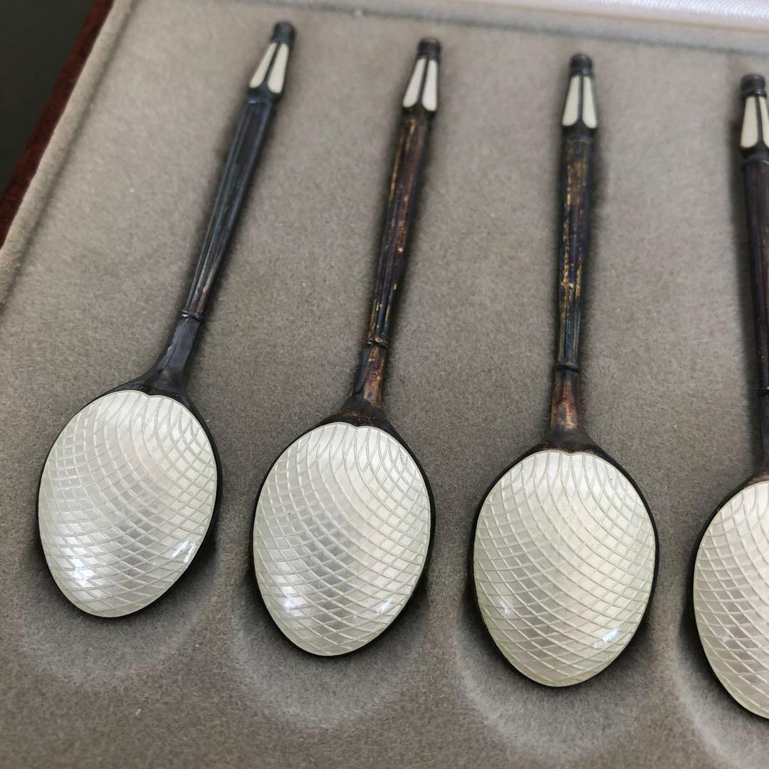 アントン ミケルセン　純銀製　デミタススプーン6客　七宝　ジョージジェンセン　銀