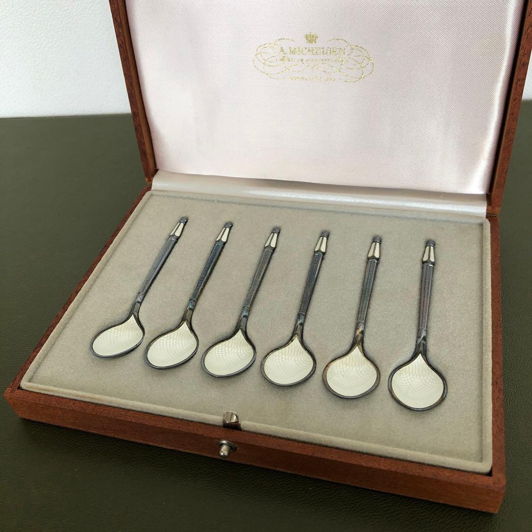 アントン ミケルセン　純銀製　デミタススプーン6客　七宝　ジョージジェンセン　銀