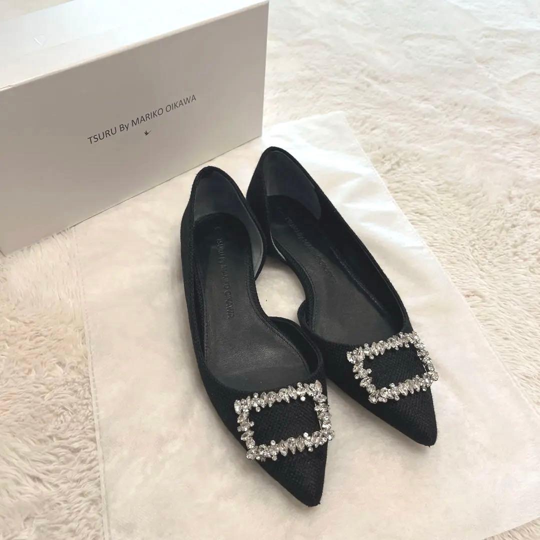 TSURU BY MARIKO OIKAWA ブラックフラットシューズ　37