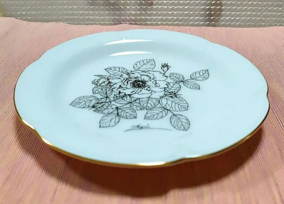 ●4190#0127　大倉陶園/レア・モノトーン花絵飾皿/chopin裏側表記