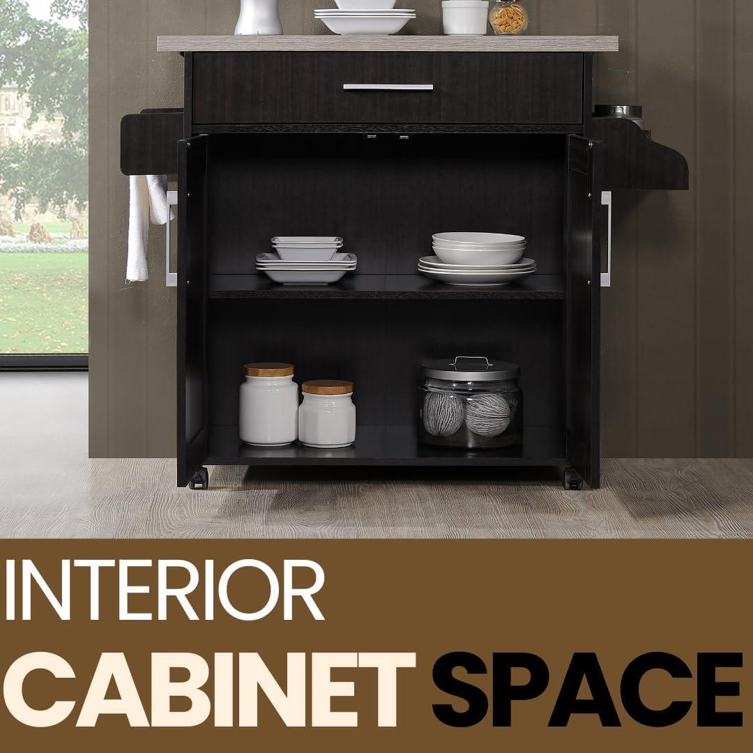 Hodedah キッチンアイランド チョコレート/グレー(トップ)スパイスラック