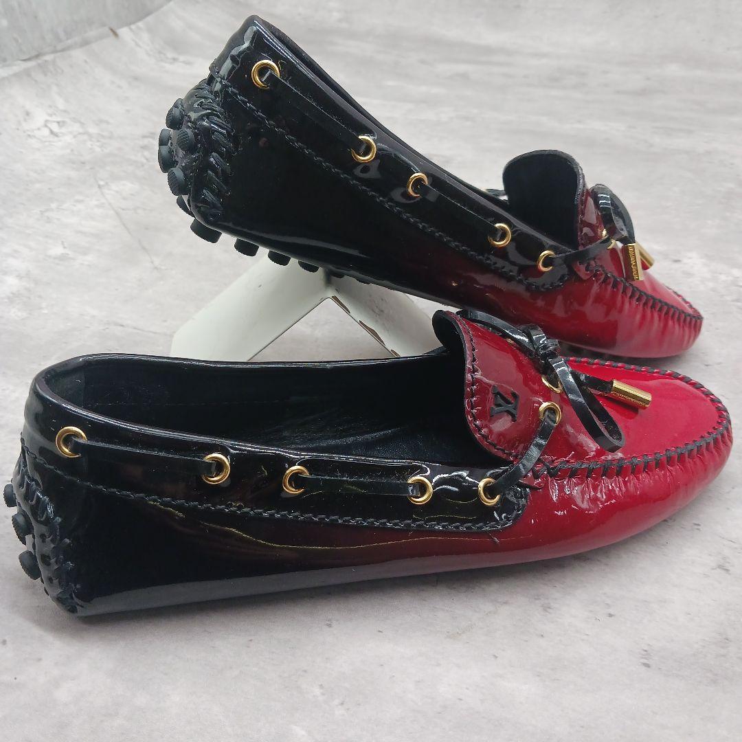 未使用級✨ ルイヴィトン エナメル モカシン ローファー レッド ブラック 36