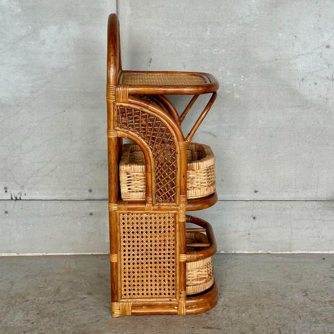 ✦ アンティーク調 ラタンキャビネット ✦ 2段バスケット付き収納ラック