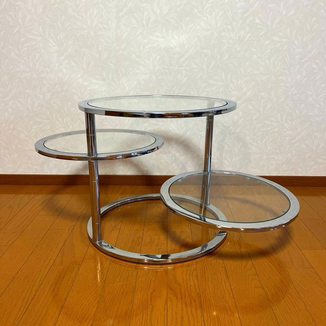 ミッドセンチュリー 丸型 ラウンドテーブル ヴィンテージ 強化ガラス 4段