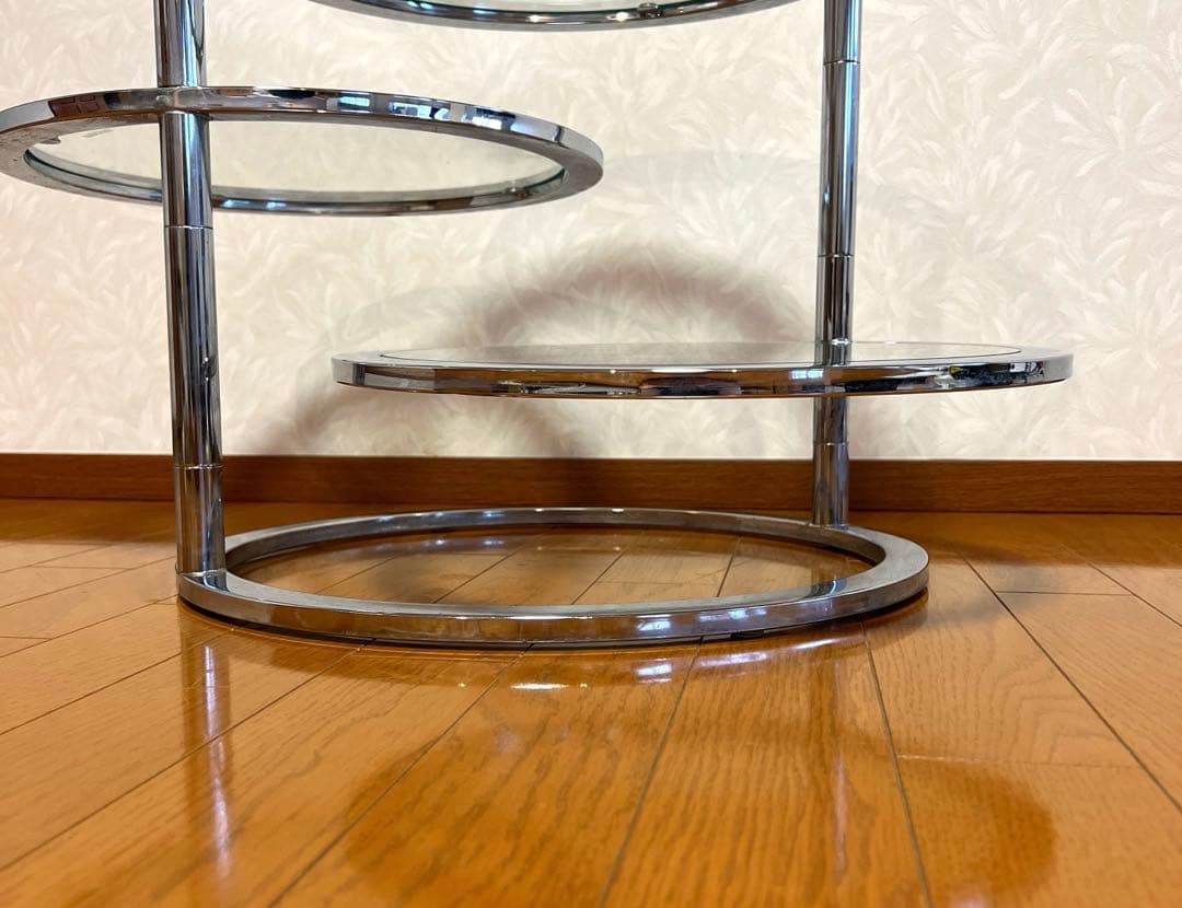 ミッドセンチュリー 丸型 ラウンドテーブル ヴィンテージ 強化ガラス 4段