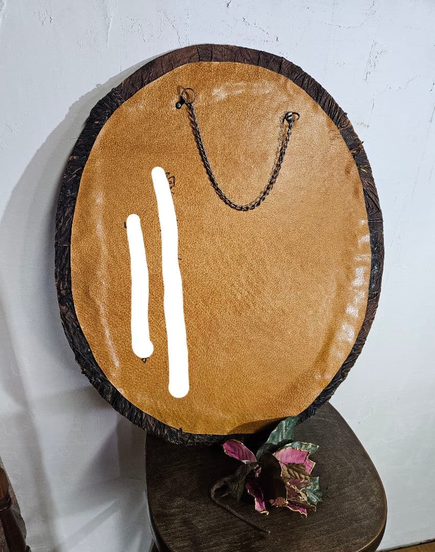 ジャパンヴィンテージ レザーフレームの鏡 ウォールミラー 壁掛け 革製