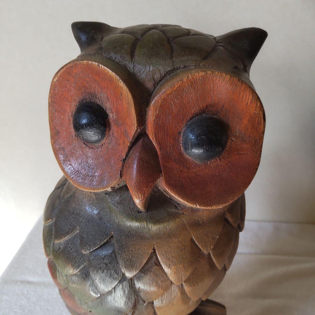 ふくろう 高さ41㎝ 3kg 木彫り 置物 一刀彫