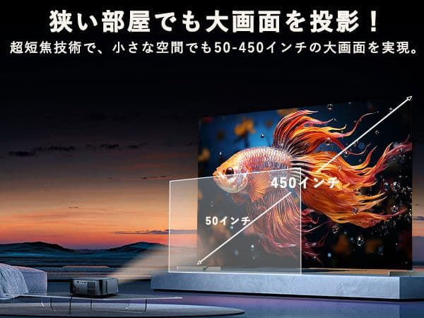 4K対応遅延ゼロ プロジェクター wifi6　450インチ