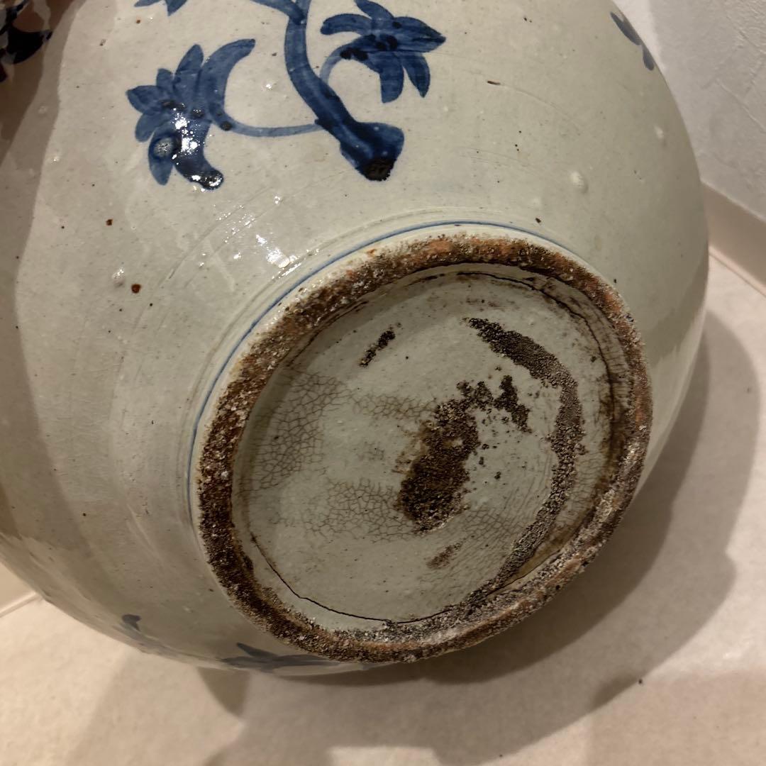 花器　壺　鉢カバー　植木鉢　大きめ　ビンテージ　青　花柄　レトロ　送料込み