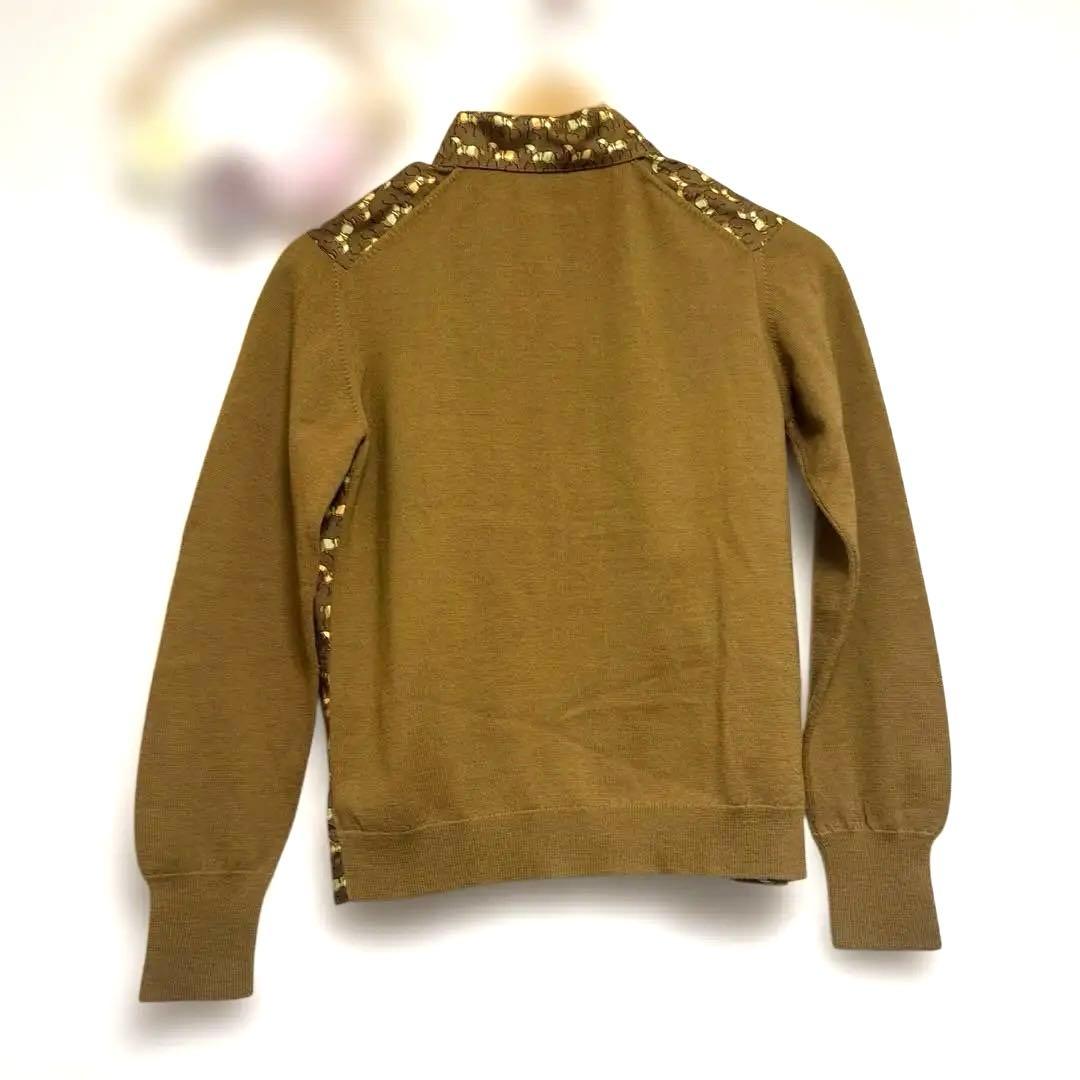 HERMÈS エルメス 長袖シルクシャツ 袖ニットデザイン 上品シンプル 訳あり